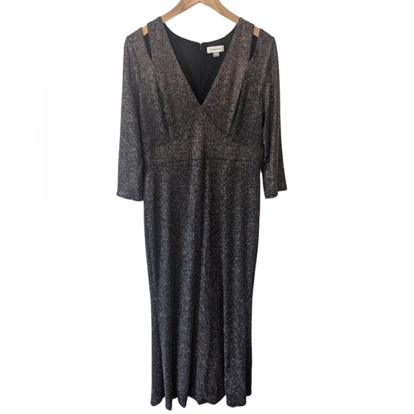 CALVIN KLEIN Womens Sparkly 3/4 Sleeve Full-Length Body Con Formal Dress - 12 - Picture 5 of 8